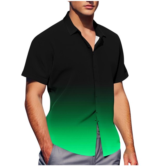 Pisexur Shirts for Man T Hommes Mode Décontractée Col Rabattu Imprimé Manches Courtes Chemise Boutonnée Blouse Verte, 2TG Chemises de Golf Hommes & Chemises Hommes