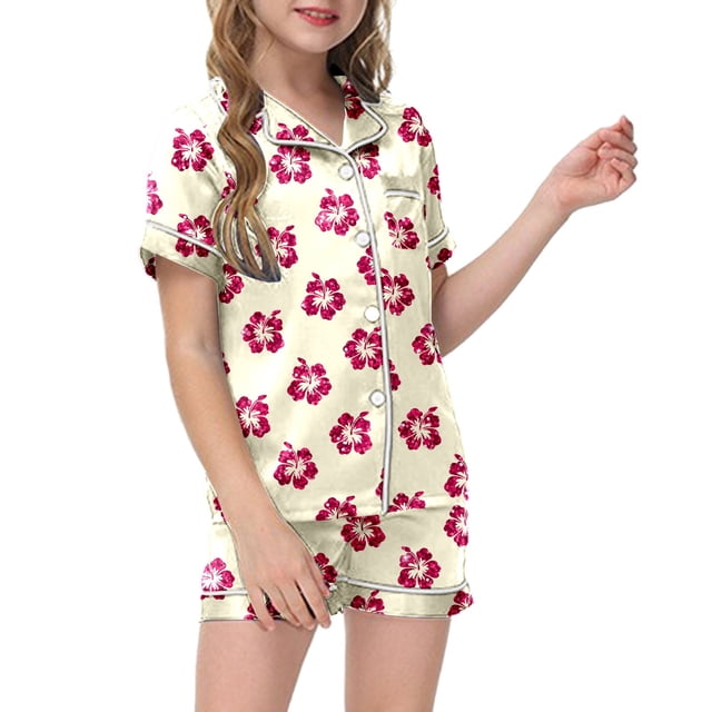 Ensemble de Pyjama en Soie pour Garçon, Imprimé Graphique, Ensemble de Pyjama à Boutons pour Filles, Ensemble de Pyjama Classique, Pyjamas de Noël pour Filles 8-10 Ans