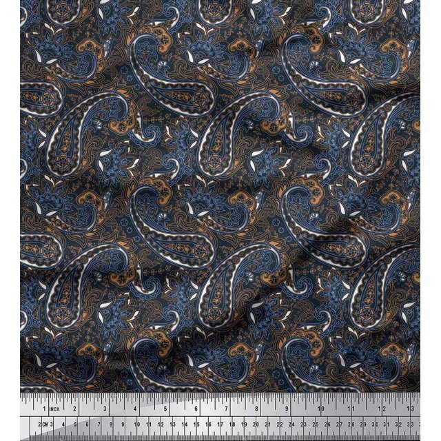 Soimoi Polyester Crepe Fabric Floral & Paisley Print Sewing Fabric Yard 42 Inch Wide