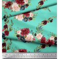 thumbnail image 3 of Soimoi Green Rayon Fabric Ranunculus & Penoy Floral Print Print Fabric by the Yard 42 Inch Wide, 3 of 3
