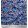 thumbnail image 1 of Soimoi Blue Rayon Crepe Fabric Peacock & Fish Animal Skin Print Fabric by the Yard 46 Inch Wide, 1 of 3