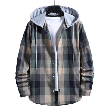 Meichang Chemises en Flanelle pour Hommes Liquidation Chandails à Capuchon à Carreaux Mode Urbaine Chemise Boutonnée Veste Coupe Moderne Cardigan à Manches Longues Veste