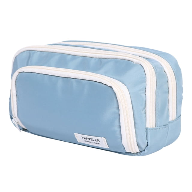 Grande Trousse à Crayons avec Compartiments, Trousse à Crayons Grande Capacité, Sac de Rangement pour Stylos en Matériau Tissé Bleu Pâle Uni avec Fermetures Éclair Blanches. Comprend Plusieurs Compartiments, Y Compris une Poche Extérieure pour Organiser les Articles. Convient à l'École, au Bureau, aux Voyages Ou comme Organisateur de Maquillage Ou d'Électronique. Conception Durable et Résistante à l'Usure.