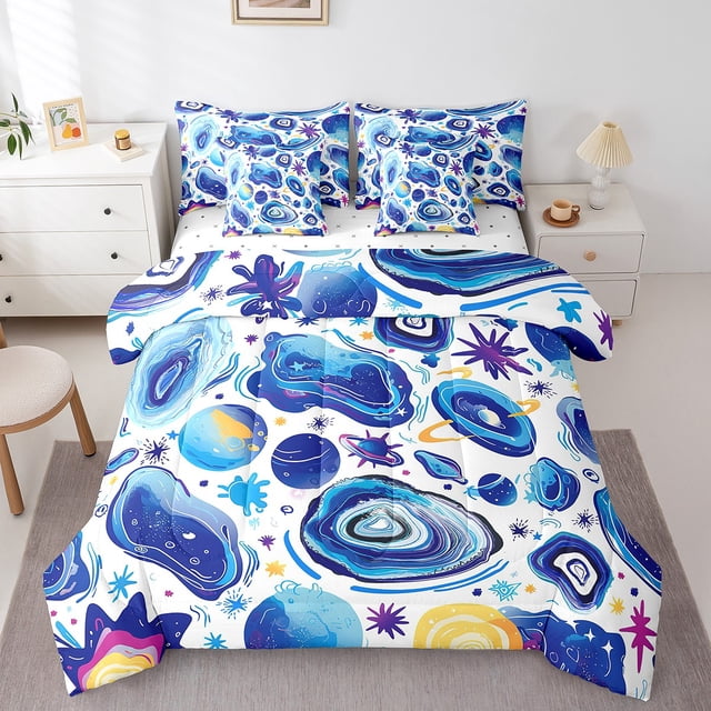 YST Ocean Blue Comforter Sets, 7-Piece, Boho Sea Swirl, Full