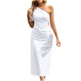thumbnail image 2 of Robe d'Été pour Femmes 2024 Mode Grande Taille Couleur Unie Décontractée Printemps et Épaule Inclinée Manches Courtes Robe 50 % de Réduction Liquidation!, 2 of 7