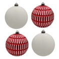 thumbnail image 1 of Holiday Time 4-Count Red and White Shatterproof Textured Christmas Ornaments, 150MM, 1 of 4