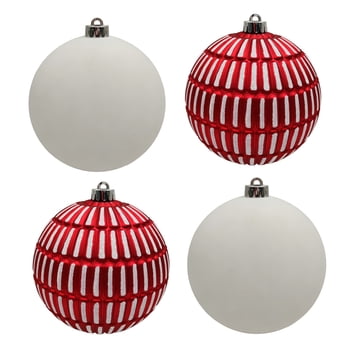 Lot de 4 décorations de Noël « Holiday Time » texturées incassables de 150 mm, rouge et blanc