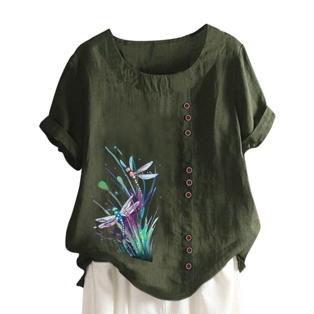Birdeem T-Shirt Ample Décontracté d'Été pour Femme à Col Rond, Manches Courtes, Imprimé