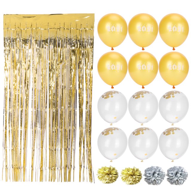 Sequin Balloon Set Decorative Fringed Curtain Paper Flower Ball for 2021 New Year Party