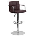 thumbnail image 1 of Contemporary Brown Quilted Vinyl Adjustable Height Barstool with Arms and Chrome Base, 1 of 9