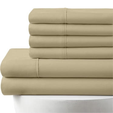 6-PC Full Egyptian 800-TC Cotton Sheet Set - 12" Deep Pockets with 1 Fitted Sheet, 1 Oversized Flat Sheet 4 Pillowcases - Taupe
