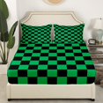 thumbnail image 3 of Erosebridal Checkered Gingham Full Sheet Sets, Green Black Bedding Full Size, Rectangle Geometry Decor, 3 of 7