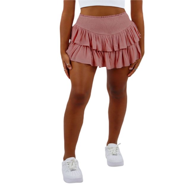 Jupe Patineuse Plissée pour Femmes Taille Haute à Volants Mini Jupes
