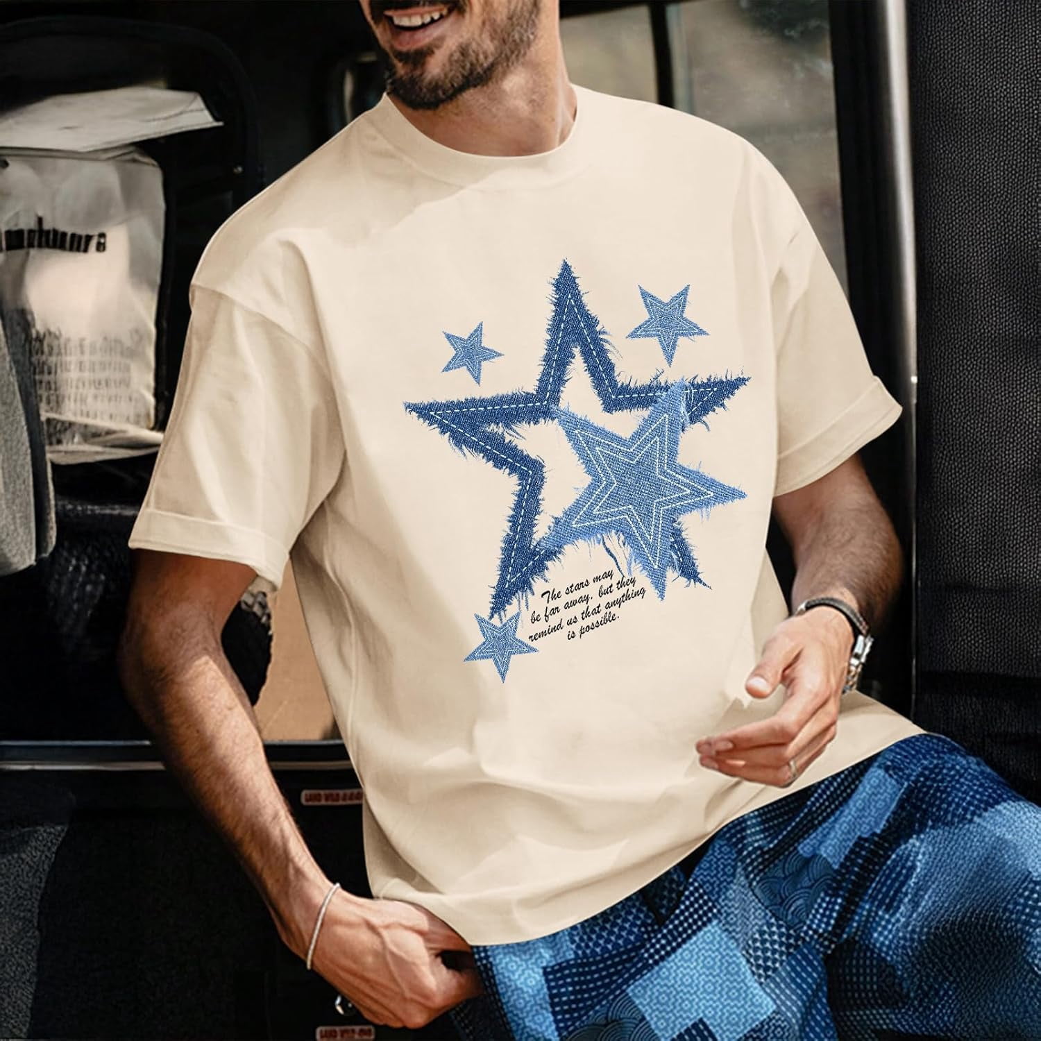 Men Star Graphic Shirt Y2k Oversized Shirts Streetwear Vintage