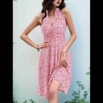 thumbnail image 4 of Robe d'Été Sans Manches Portefeuille à Col en V à Fleurs pour Femme, Mini, Rose, M, 4 of 5