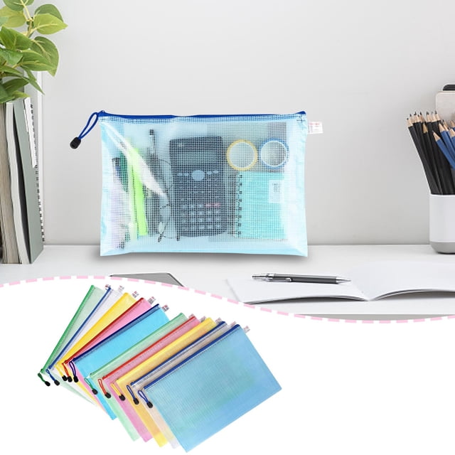 & Craft A4 Mesh Zipper Bags with Labels for Organization Travel and Home Use 10-Piece Set in Mixed Colors 131 x 95 Inches