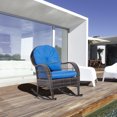 thumbnail image 2 of Outsunny Outdoor Rocking Chair with Seat and Back Cushion, Outdoor PE Rattan Garden Chair with Curved Armrests, for Porch, Backyard, Poolside, Blue, 2 of 10