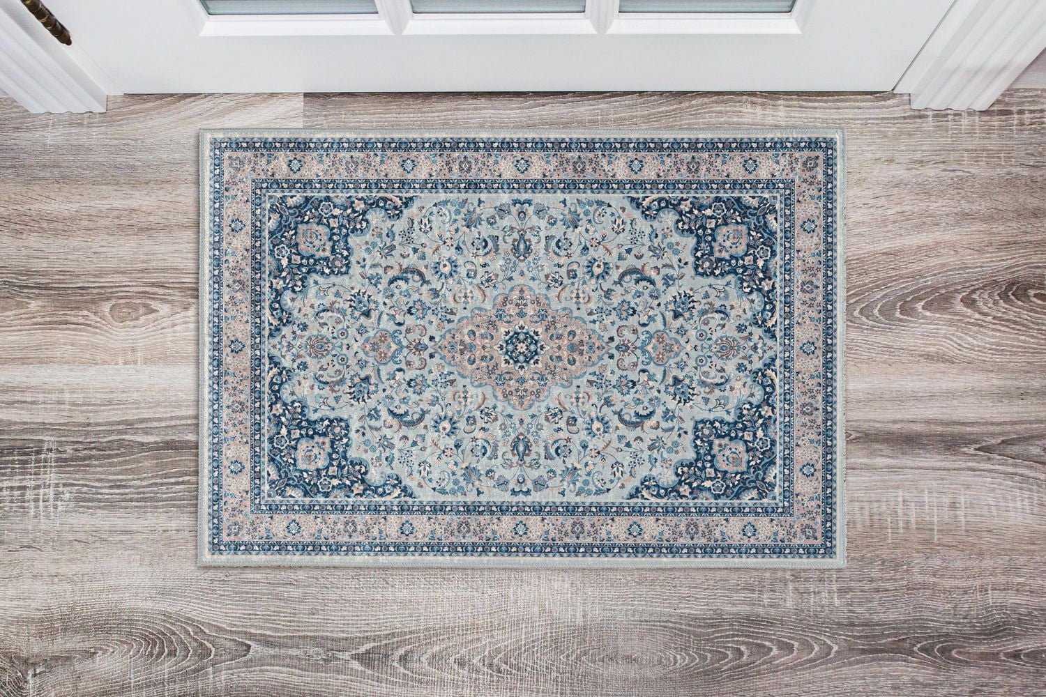Tapis Emerald Paulson crème & bleu de 5 pi x 7 pi