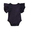 thumbnail image 1 of Newborn Baby Girl Ruffle Short Sleeve Romper Bodysuit Basic Solid Color T-Shirt Tops Summer Clothes Navy Blue 6-12 Months, 1 of 7