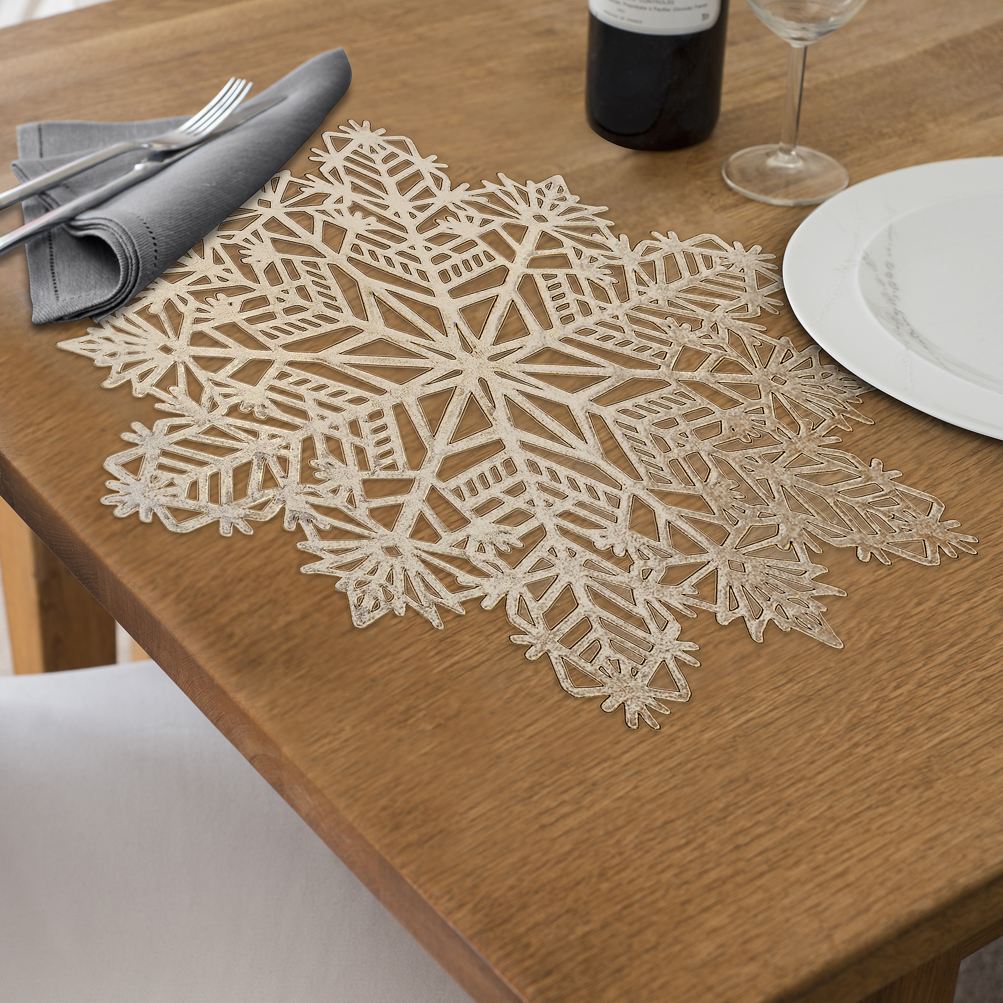 Set De Table Flocon De Neige Découpé En Pvc (Doré) - Lot De 12