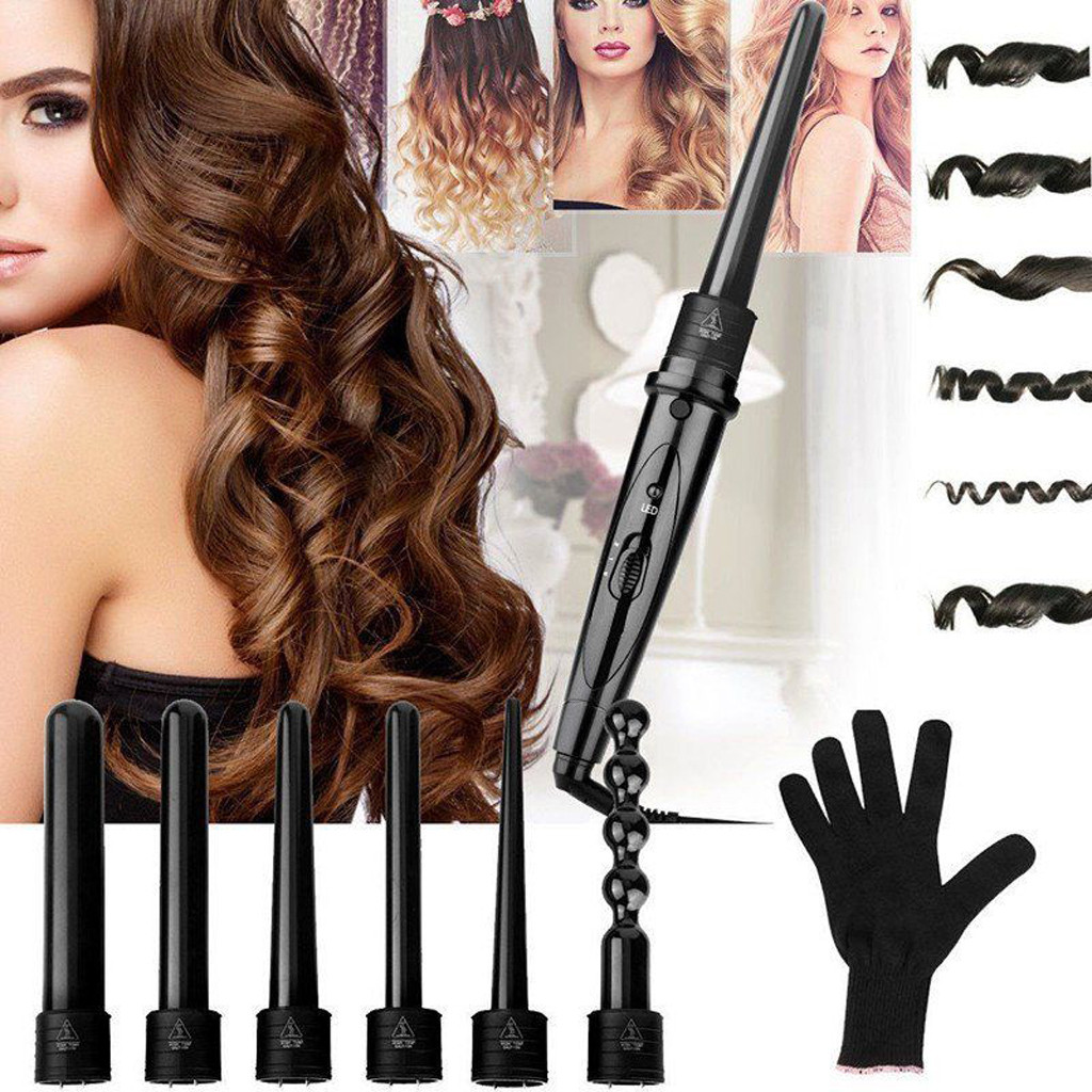 mtvxesu 6 in 1 Curling Iron Wand Hair Curler Set Ceramic Barrels Heat Hair Styling Tools Sale