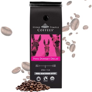 Stone Temple Coffees - Decaf à donkey rose, Haricot entier, Rôti moyen, Certifié biologique, Café équitable, 1lb / 454g sac