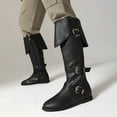 thumbnail image 4 of Knee High Motorcycle Riding Boots for Women Vintage Buckle Low Heel Mid Calf Combat Work Tall Boots, 4 of 7