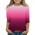 thumbnail image 1 of 2025 T-Shirts Décontractés à Manches 3/4 pour Filles, Col Rond, Hauts d'Été, Blouses d'Automne, Pull-Over, Rose Vif, 1 of 6