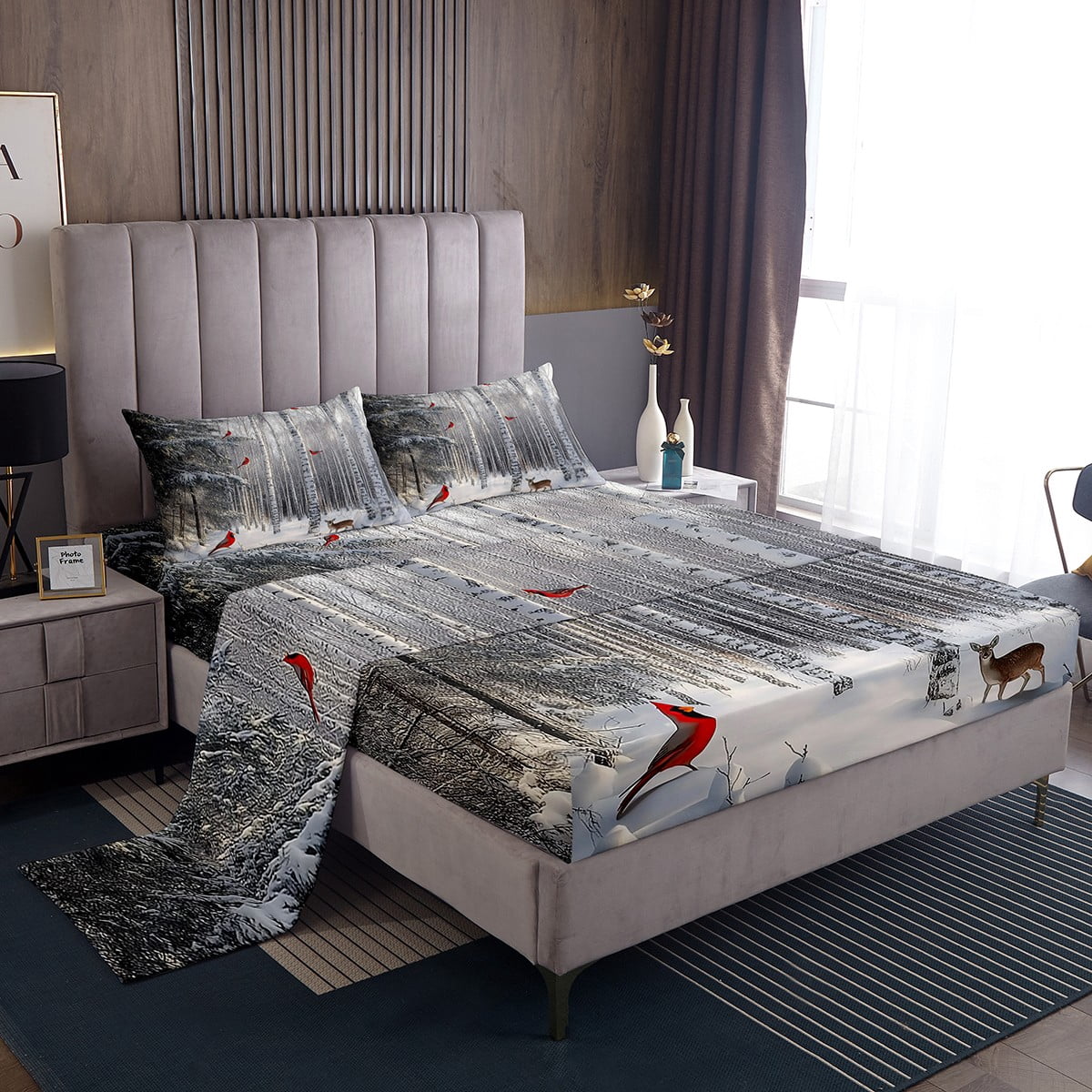 Erosebridal Merry Xmas Bed Sheets Full, Animals Print Bedding, Winter Snowflakes Decorative