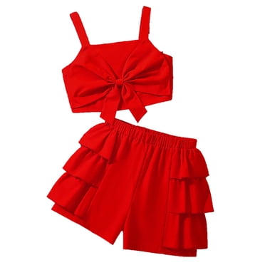 Tranfacy Kids Clothes Girls, Girls Summer Outfit Sets, 1-5 Years Summer Girl's Solid Color Strap Sweet Lace Strap Sleeveless Tops and Comfortable Shorts Kid Outfits
