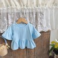 thumbnail image 4 of Plebaso Hauts de Robe pour Filles en Coton à Manches Courtes Évasées, Chemises à Volants pour Tout-Petits, Col Rond Décontracté, Blouse Mignonne pour Enfants, 4 of 7