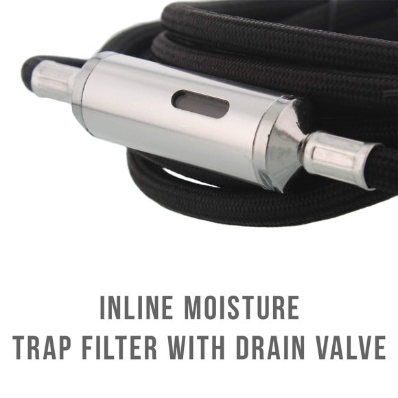 Master Airbrush 10 Foot Nylon Braided Airbrush Hose with Inline Moisture Trap Filter and Standard 1/8"" Size Fittings on Both Ends (Hose color may vary)