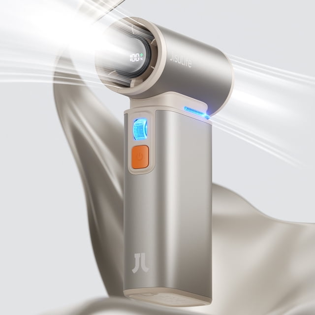 JISULIFE Portable Turbo Fan - 100-Speed Adjustable, 9000mAh Rechargeable, LED Display, Metal Shell with Accessories