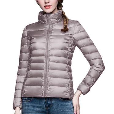 RKSTN Puffer Jacket Womens Long Sleeve Stand Collar Zip Up Winter Jacket Quilted Lightweight Down Jacket with Pockets