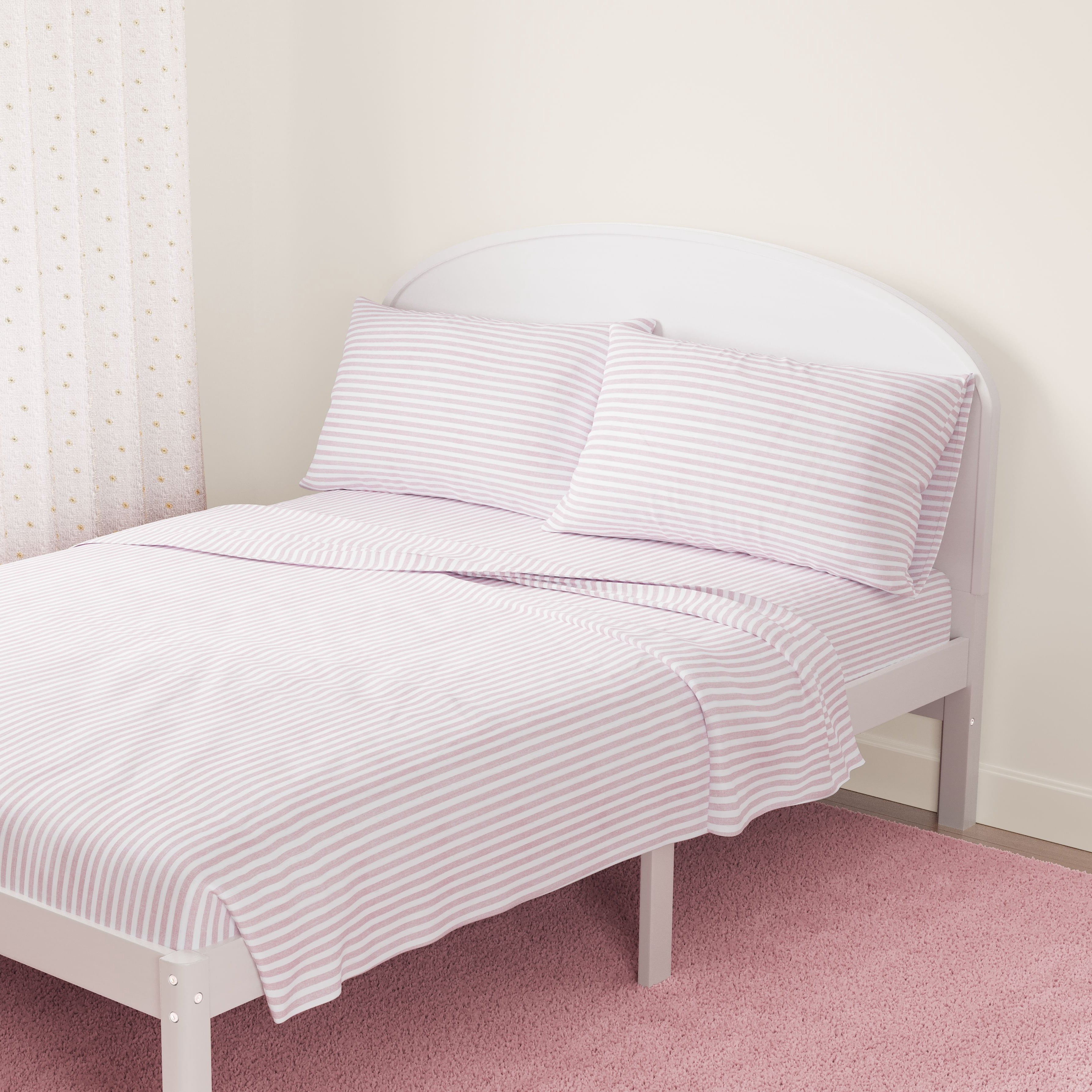 Mainstays Kids 220TC Cotton Stripe Pink Double, 4 Piece Sheet Set