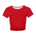 thumbnail image 4 of Fgnfyis Hauts pour Femmes T-Shirt Court à Manches Courtes Décontracté pour Femme Col Rond Basique Uni pour le Printemps et l'Été Tenue de Tous les Jours T-Shirts pour Femmes Rouge TTTG, 4 of 4
