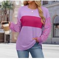 thumbnail image 4 of Amzcrzy Chandail en Molleton Femme Col Rond Manches Longues T-Shirts Décontractés Tunique à Rayures Blocs de Couleur Basiques, 4 of 9