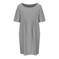 thumbnail image 4 of Robes en Coton et Lin Grande Taille pour Femmes à Manches Courtes d'Été, Robe Midi Plissée avec Poches, 4 of 6