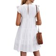 thumbnail image 3 of Faithtur Women Casual Pleated Dress, Adults Spring Solid Color Round Neck Short Sleeve One-piece, 3 of 5