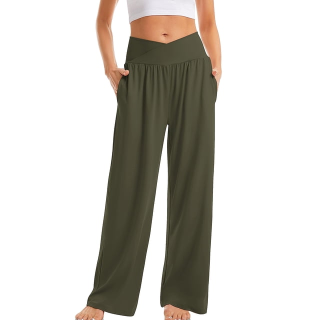 Yuyuzo Womens Plus Size Yoga Pants Belly Control Straight Leg Slacks Solid Color Basic Lounge Wear Trousers