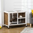 thumbnail image 2 of PawHut Indoor Rabbit Hutch with Wheels, Bunny Cage Guinea Pig House Small Animals Habitat W/ Top Access, Ramp, Pull Out Tray, Brown, 2 of 9