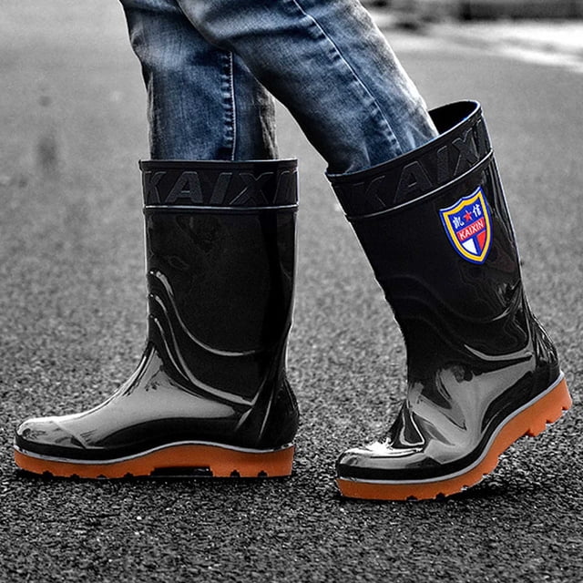 Handshe Men's Rain Boots – Fashionable Mid-Calf Design with Waterproof Construction for Spring/Summer Workwear & Outdoor Activities,Plus Size