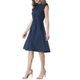 thumbnail image 4 of INSPIRE CHIC Robe-Chemise pour Femme Manches Cap Pointes Col à Pointes Taille à Nouer Boutons Robes Mi-Longues Bleu Marine TP, 4 of 7