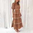 thumbnail image 4 of Robes pour Femmes 2024 Été Robe Chemise Oversize Manches Courtes Bouffantes à Volants Superposés Fluide Longue Maxi Robes Rabais de 50 % Liquidation!, 4 of 9