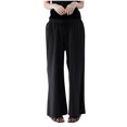 thumbnail image 1 of Timegard Womens Cotton Linen Pants Wide Leg Elastic Waisted Drawstring Casual Loose Trousers with Pockets, 1 of 4