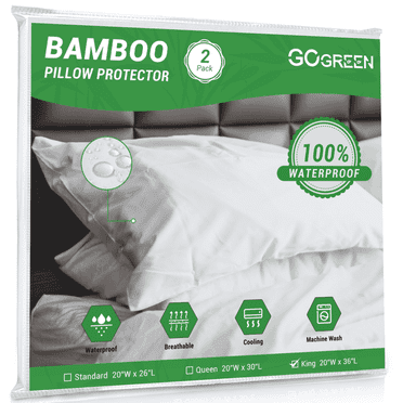 GOGREEN Waterproof Pillow Protectors with Zipper - King Size Cooling Bamboo Rayon Pillow Case Cover, Bed Bug Pillow Cover, Zippered Plastic Pillowcase (2 Packs, King 20"x36")