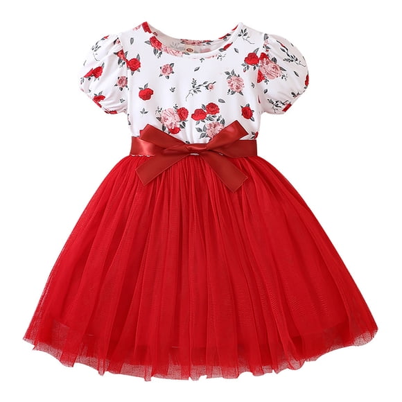 TJAZFJPA Green Dress for Girls Toddler Girls Short Sleeve Prints Dress Dance Party Dresses Clothes Girls Easter Dress