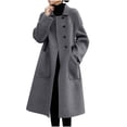 thumbnail image 2 of EGNMCR Trench Coats for Women Notch Lapel Single Breasted Wool Long Jacket Winter Solid Color Overcoat Coats with Pockets, 2 of 8