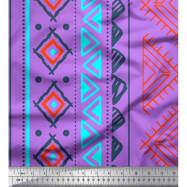 Soimoi Poly Georgette Fabric Aztec Geometric Print Fabric by The Yard 42 Inch Wide