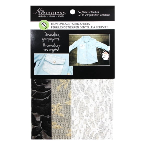 Fabric Expressions Lace 20 cm (8 in) × 23 cm (9 in) Iron-On Fabric Sheets